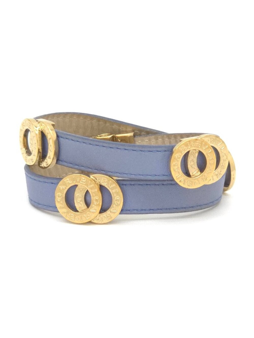 Bvlgari Doppiotondo Double Coiled Leather Bracelet Choker 15 Blue Gold